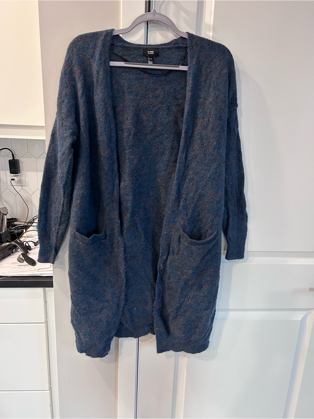 LINE The Label Cassidy Cardigan Duster Mohair Alpaca Wool Blue Multicolor Layer